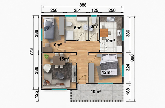 74 metrekare tek katlı prefabrik ev projesi