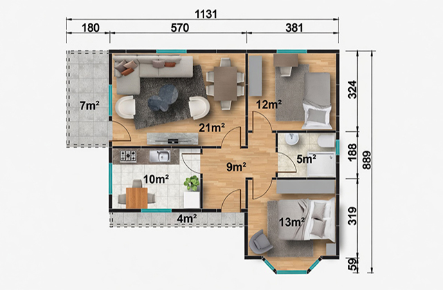 81 metrekare tek katlı prefabrik ev projesi